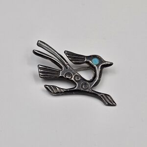 Silver Bird Brooch with Turquoise Accent